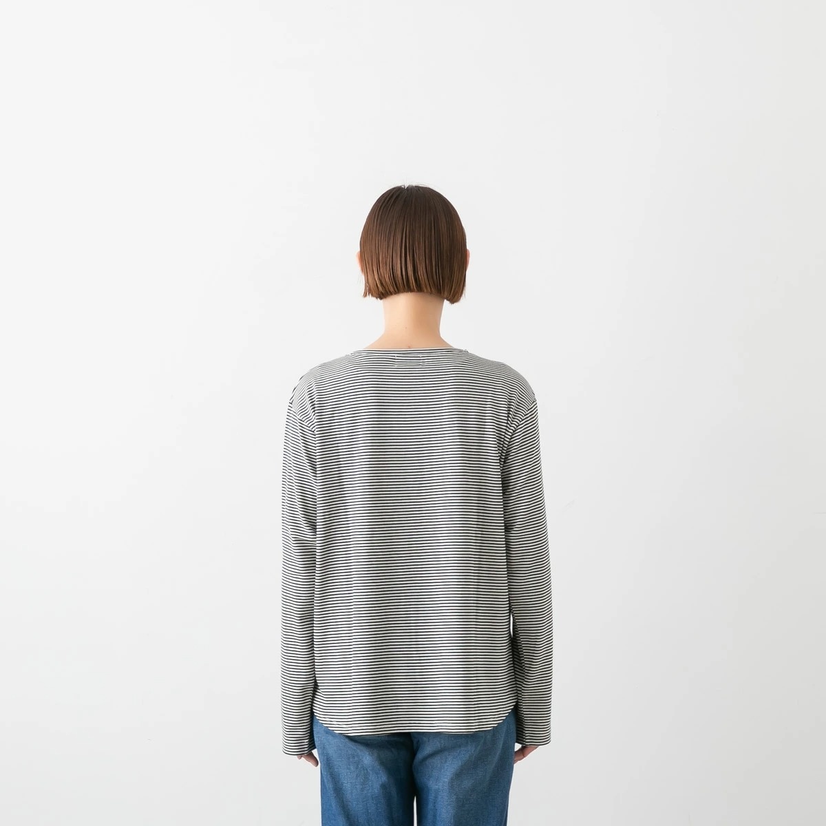maomade マオメイド 細細 ボーダー ラウンドヘム TEE 長袖 カットソー 5色 641201B