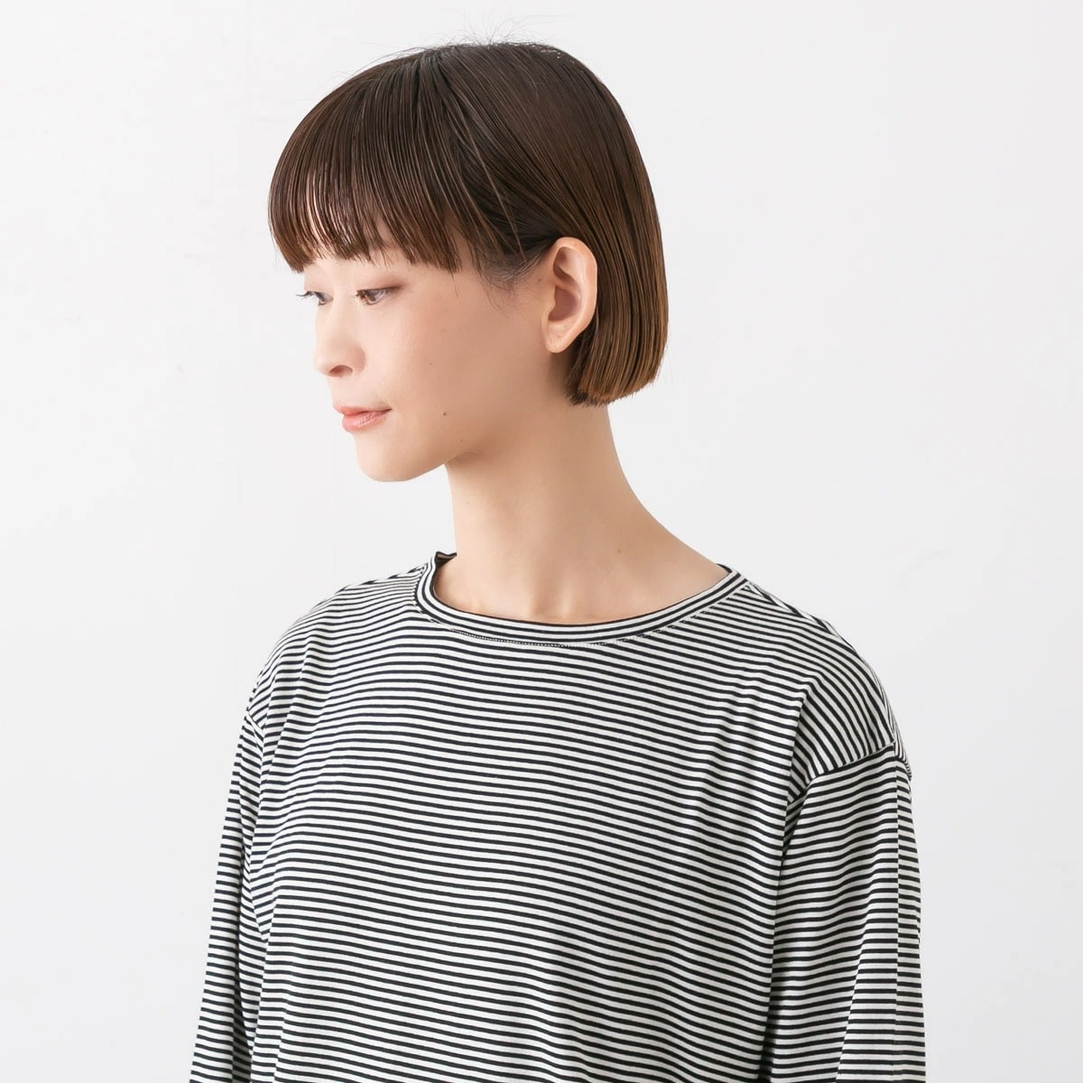 maomade マオメイド 細細 ボーダー ラウンドヘム TEE 長袖 カットソー 5色 641201B