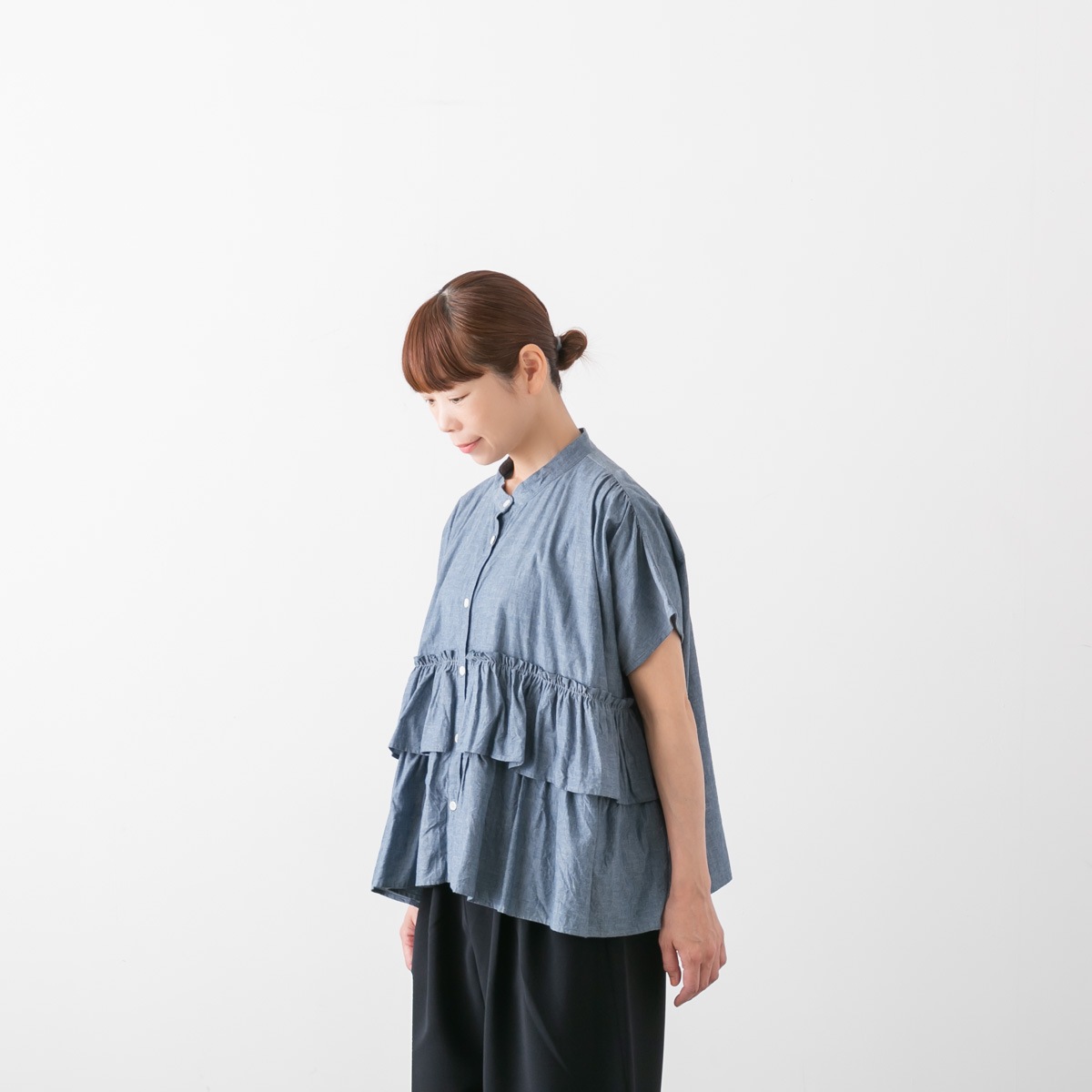 dahl'ia ダリア コットン フリル 半袖 ブラウス 2色 DBL-324FC