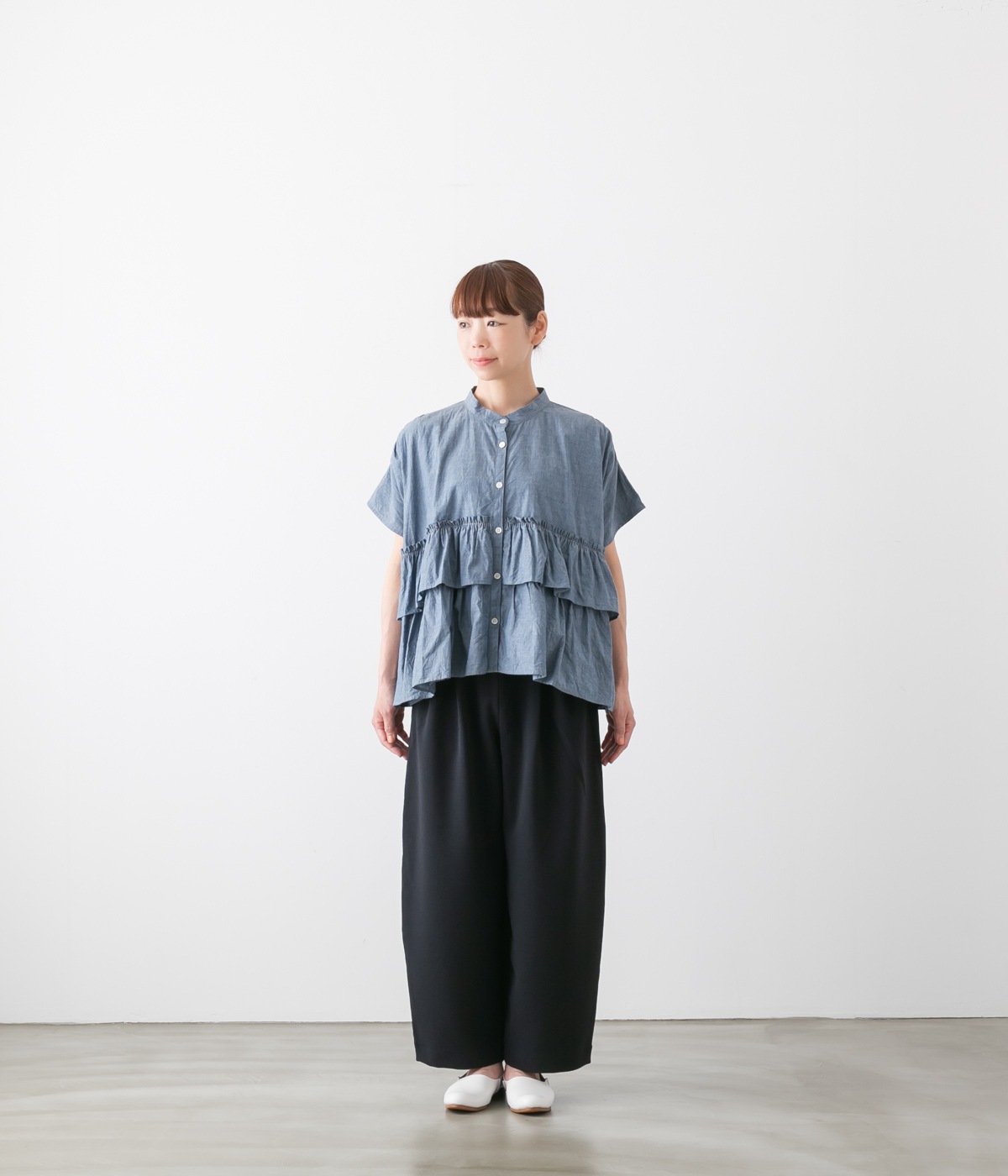 dahl'ia ダリア コットン フリル 半袖 ブラウス 2色 DBL-324FC