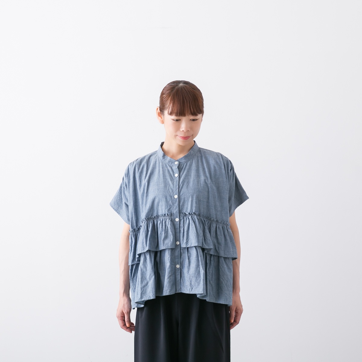 dahl'ia ダリア コットン フリル 半袖 ブラウス 2色 DBL-324FC