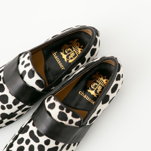 chausser ショセ スクエアトゥ ハラコ ダルメシアン レザー シューズ ローファー C-2257