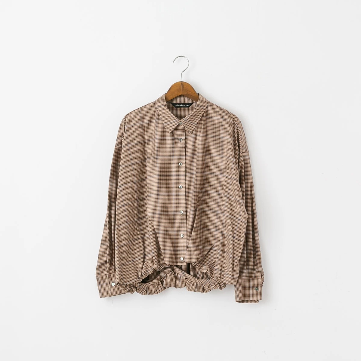 mizuiro ind ミズイロインド チェック ロングスリーブ バルーン シャツ