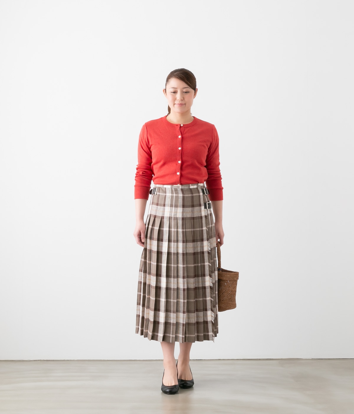 【未使用品】オニールオブダブリン　リネン　チェックスカート　プリーツ O'NEIL OF DUBLIN オニール・オブ・ダブリン リネン チェック プリーツ