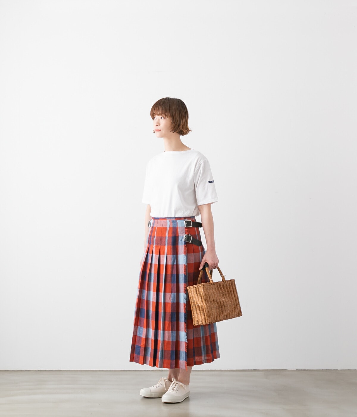 【未使用品】オニールオブダブリン　リネン　チェックスカート　プリーツ O'NEIL OF DUBLIN オニール・オブ・ダブリン リネン チェック プリーツ