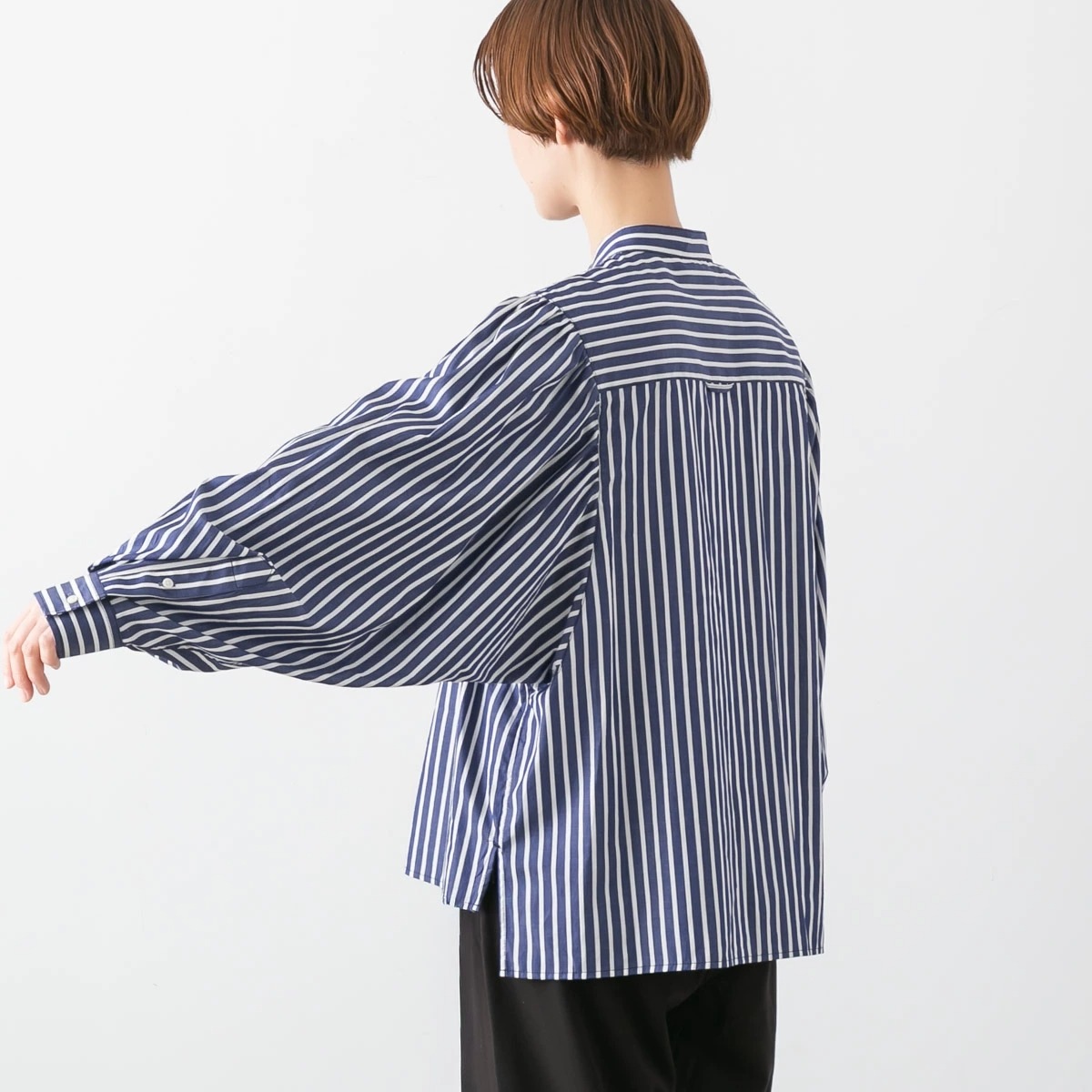 MANON マノン GATHER SLEEVE BAND COLLAR SHIRT ギャザー スリーブ バンドカラー シャツ 4色 MNN-SH-302