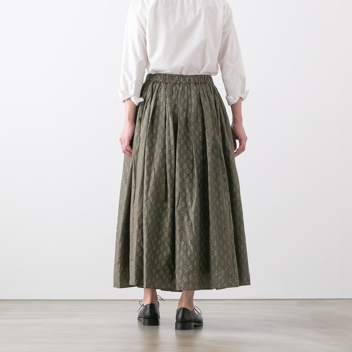 maison de soil メゾンドソイル RAJASTHAN TUCK GATHERED SKIRT WITH LINING 80s コットン ボイル フラワー ブロック プリント ギャザー スカート 2色 NMDS25555
