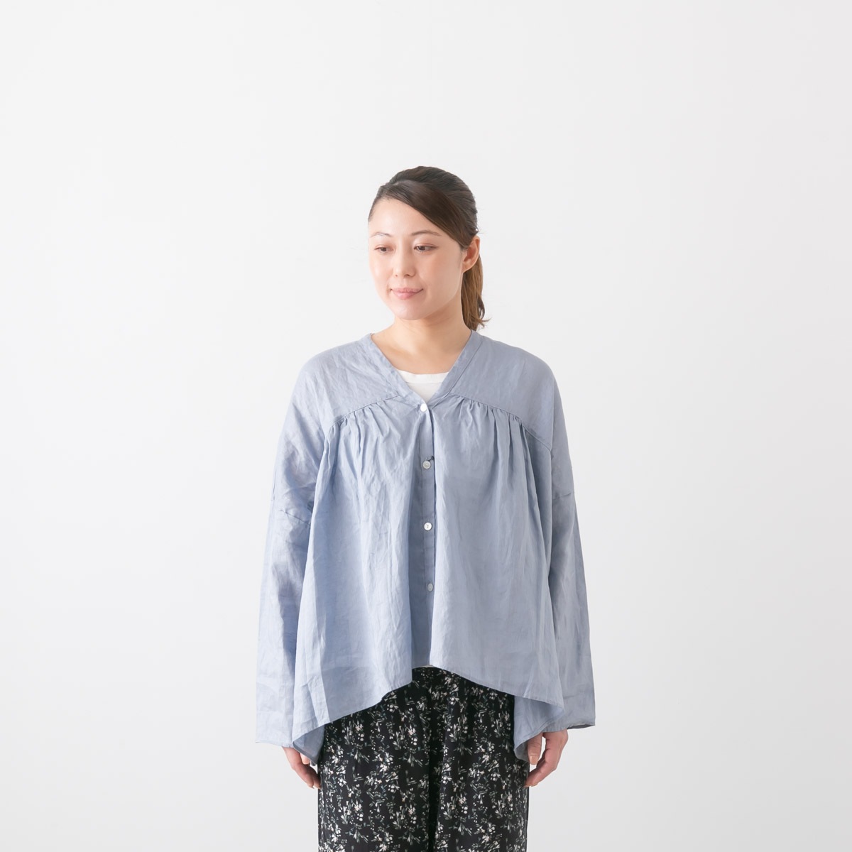 TRAVAIL MANUEL トラバイユ マニュアル ウォッシュリネン L/Sギャザーブラウス 3色 3012-52