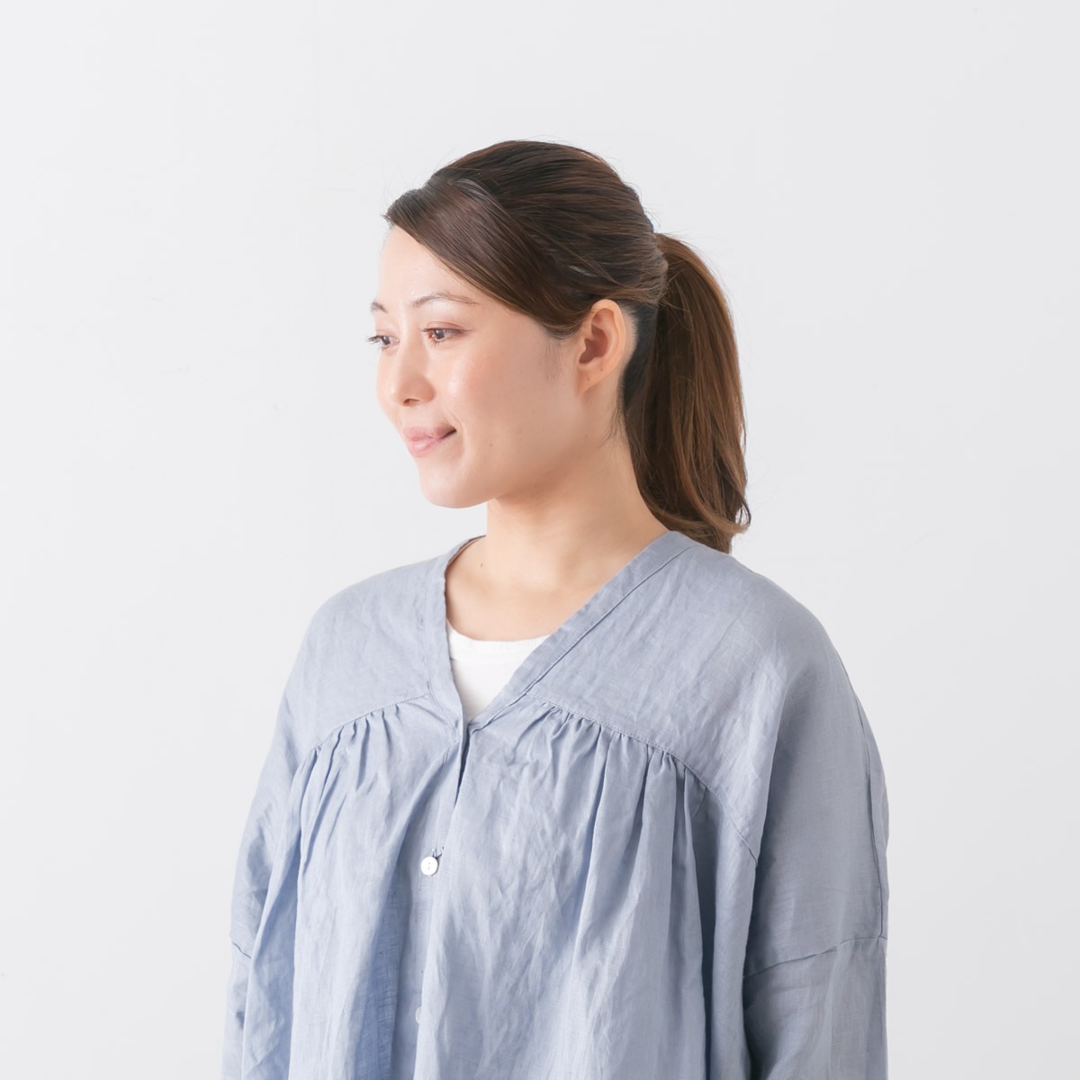 TRAVAIL MANUEL トラバイユ マニュアル ウォッシュリネン L/Sギャザーブラウス 3色 3012-52