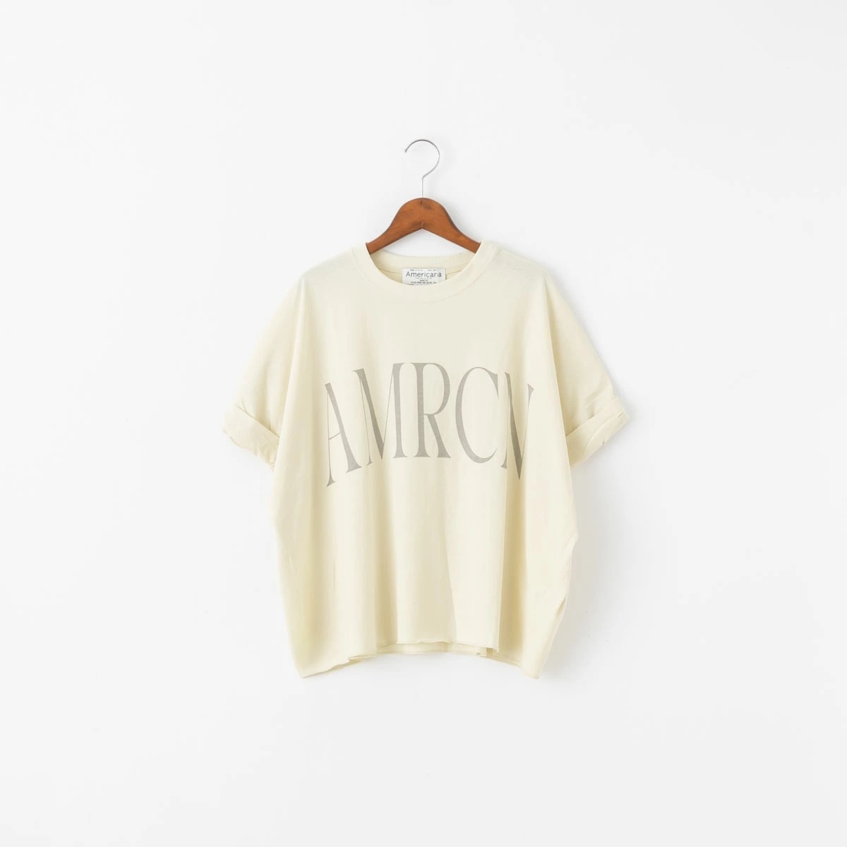 Americana アメリカーナ クロップド ワイド ロールアップ ロゴ Tシャツ