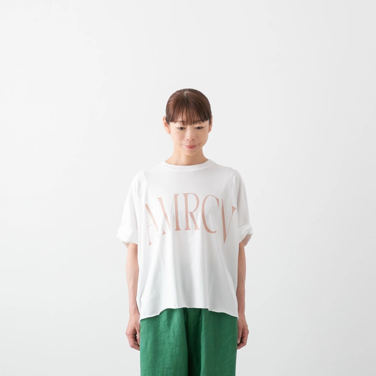 Americana アメリカーナ クロップド ワイド ロールアップ ロゴ Tシャツ AMRCN 4色 BRF-M-806A