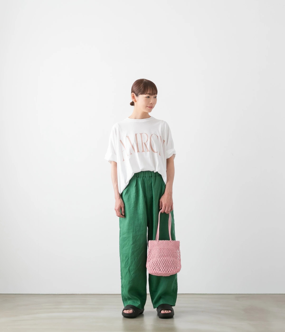 Americana アメリカーナ クロップド ワイド ロールアップ ロゴ Tシャツ
