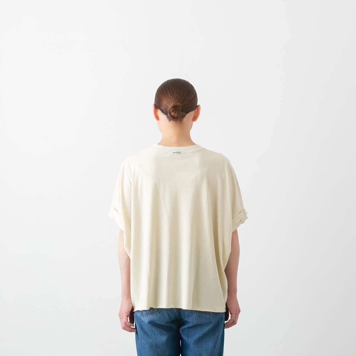 Americana アメリカーナ クロップド ワイド ロールアップ ロゴ Tシャツ
