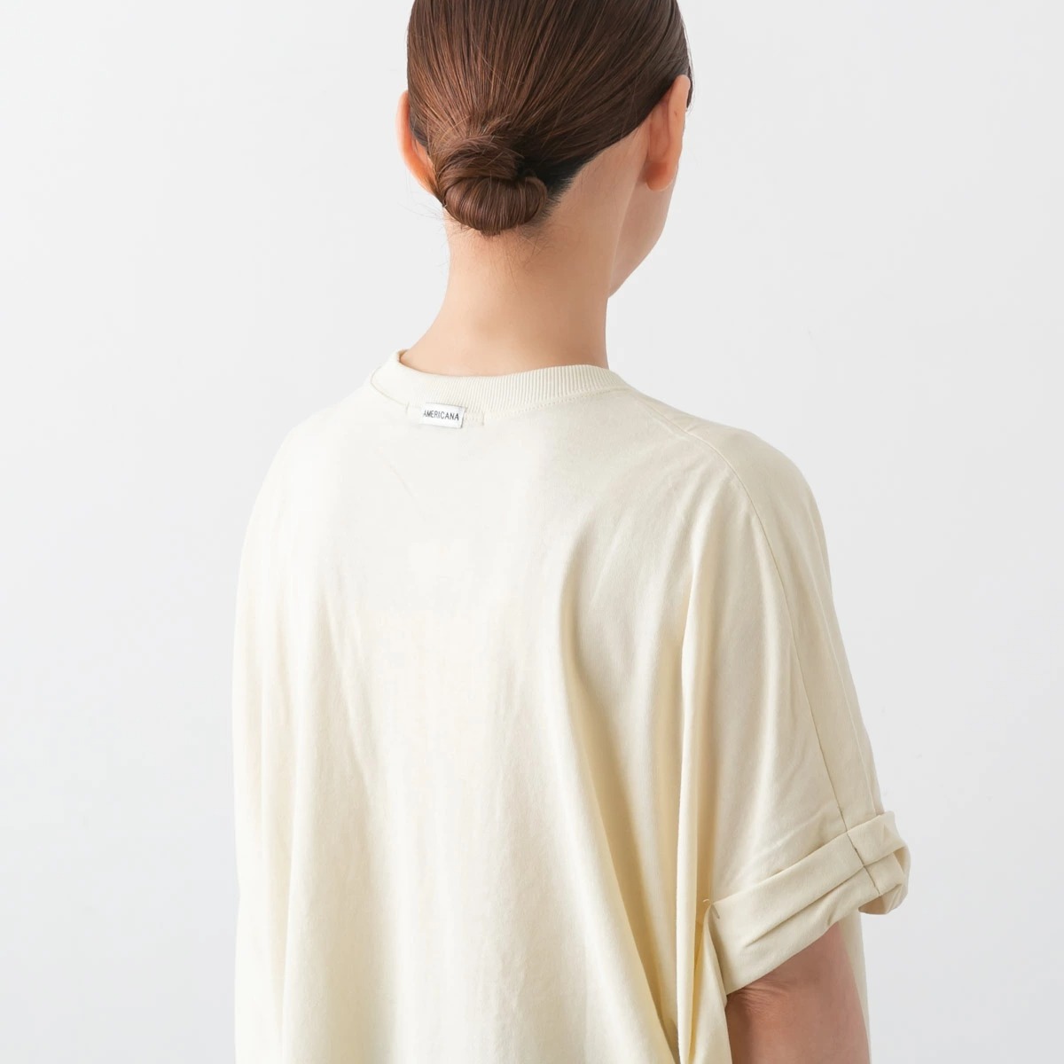 Americana アメリカーナ クロップド ワイド ロールアップ ロゴ Tシャツ