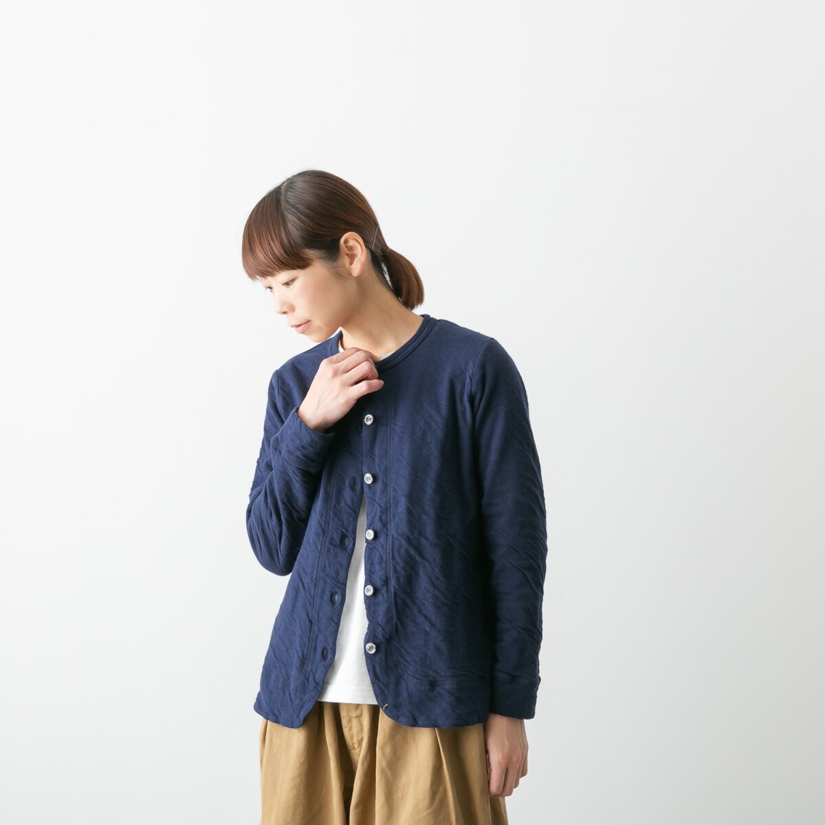 harmonie アルモニ もこもこ接結 裾ラウンド 無地 カーディガン 6色 6590145