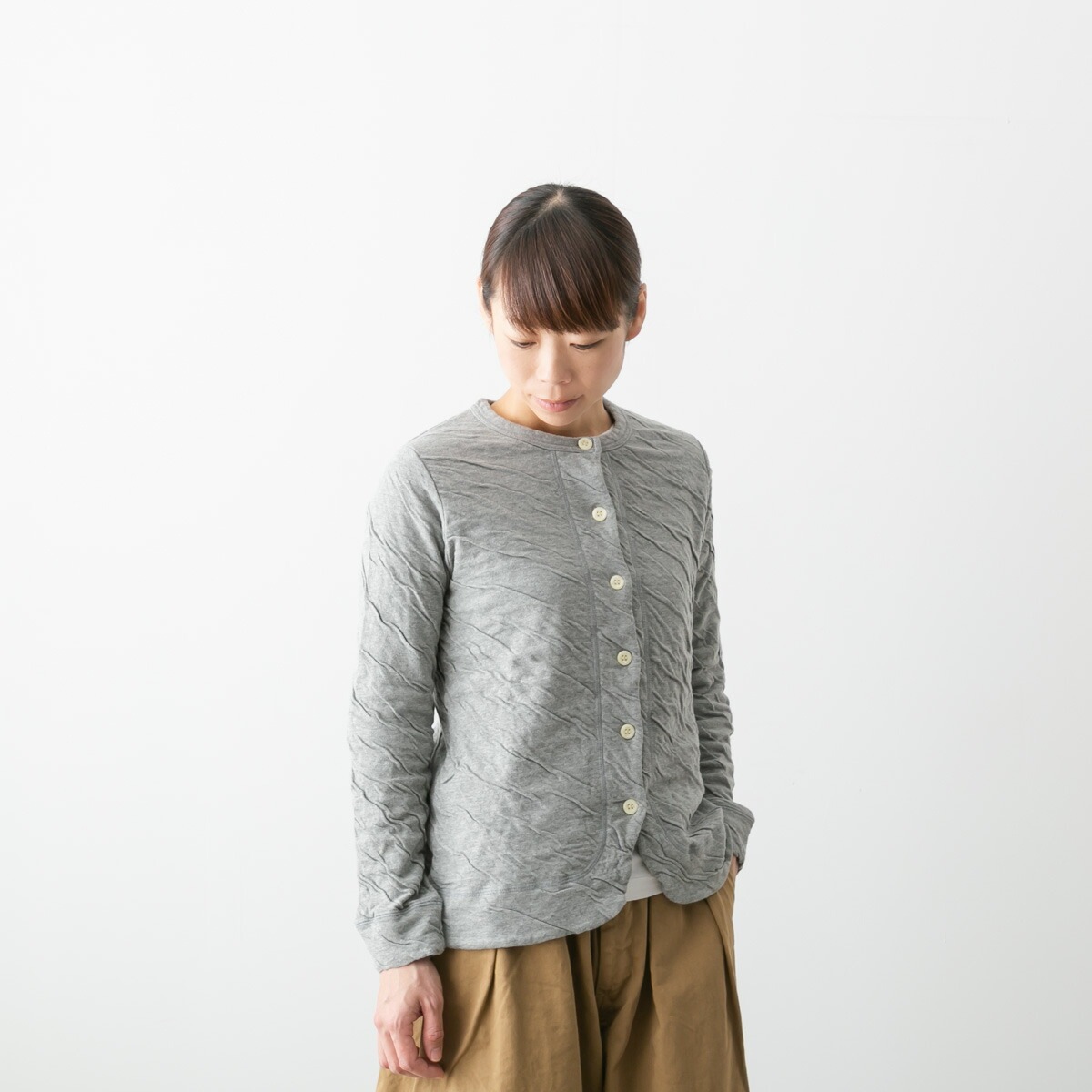 harmonie アルモニ もこもこ接結 裾ラウンド 無地 カーディガン 6色 6590145