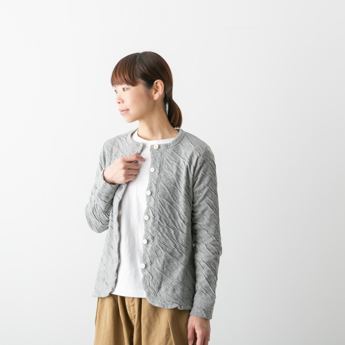 harmonie アルモニ もこもこ接結 裾ラウンド 無地 カーディガン 6色 6590145