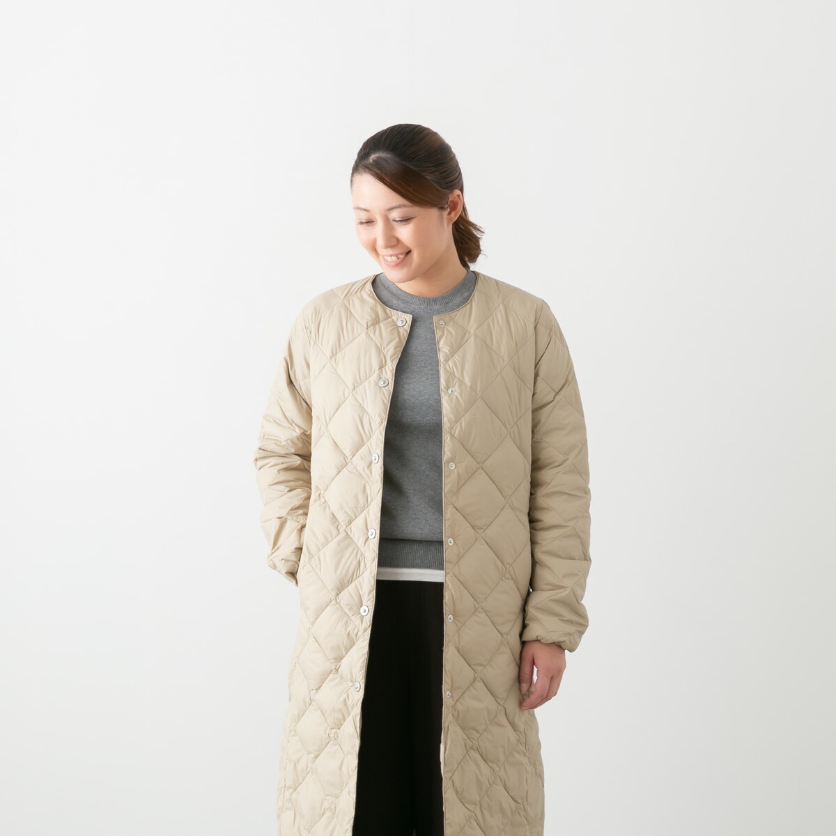 TAION タイオン シティ クルーネック ロング ダウンコート 4色