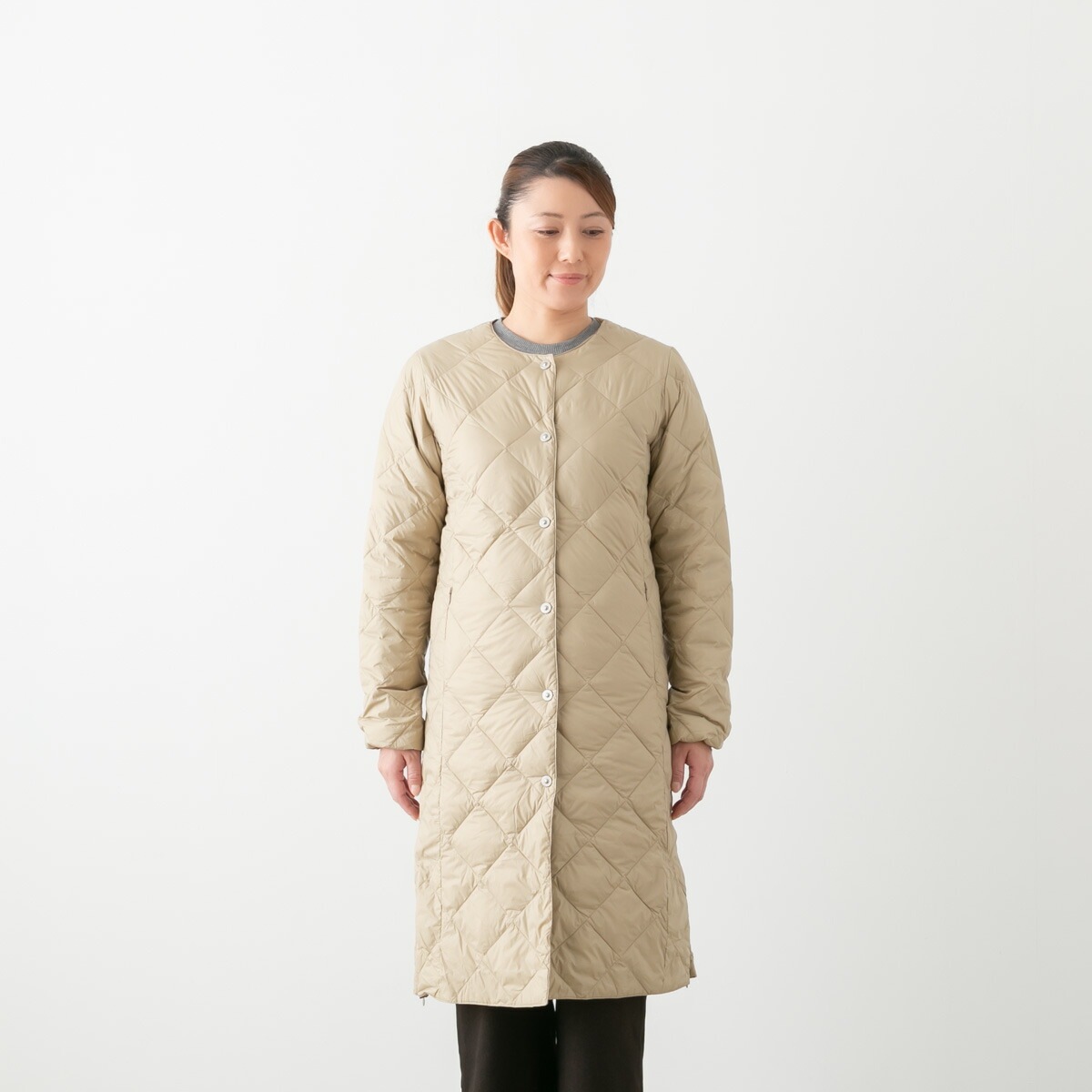 TAION タイオン シティ クルーネック ロング ダウンコート 4色 W104BCI