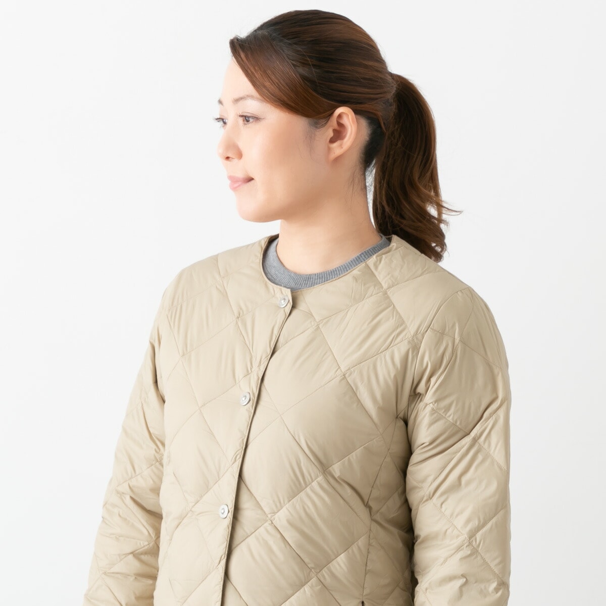 TAION タイオン シティ クルーネック ロング ダウンコート 4色 W104BCI