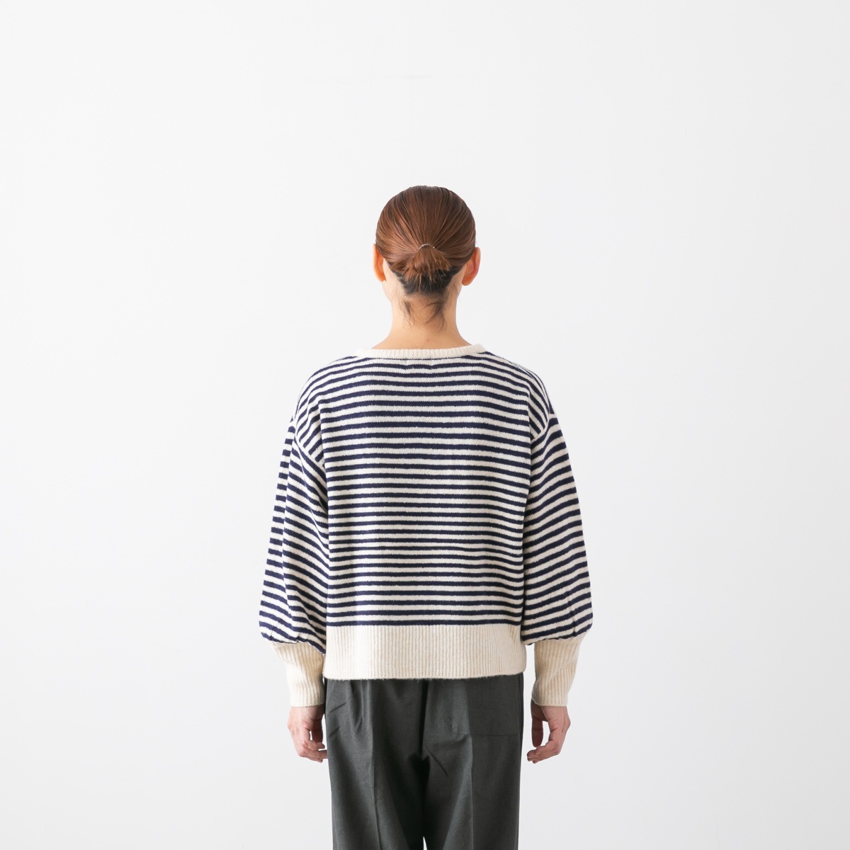 maomade マオメイド マシュマロ ヤーン 細しましま ボリュームスリーブ プルオーバー 441142