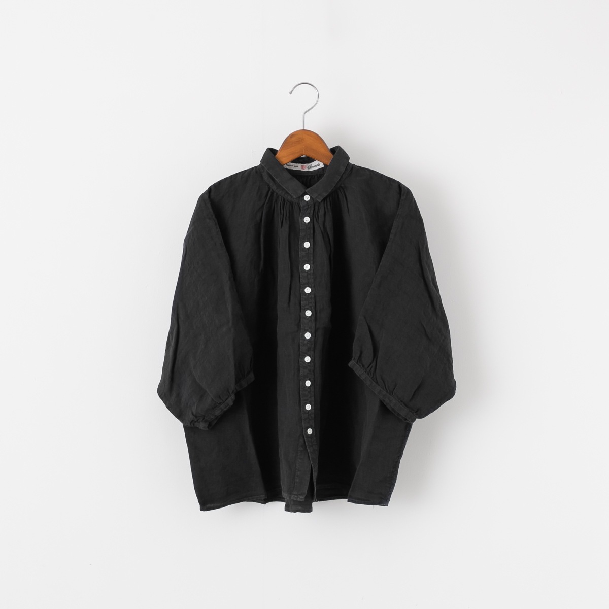 Brocante 36-260L 19-2 グランシャツ ブラック ブロカント ドミンゴ リネンキャンバス 麻 ドルマン ギャザー 5分袖 Made in JAPAN 日本製 Brocante ブロカント グランシャツ ブラック ドミンゴ 36-260L