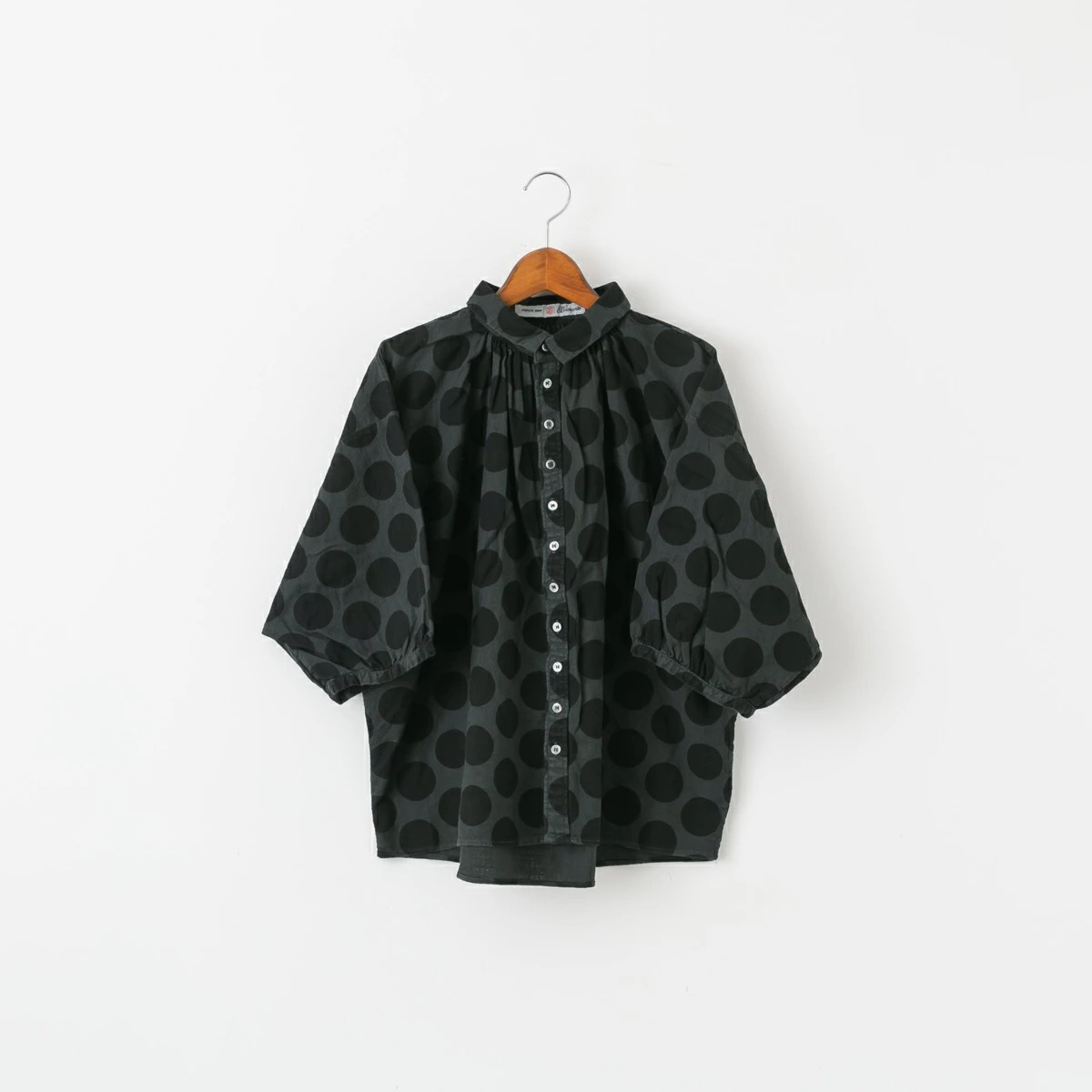 Brocanteブロカント★ドットグランシャツ綿100%ブラック美品 D.M.G Brocante ドミンゴ ブロカント 水玉 キャンバス グランシャツ 2