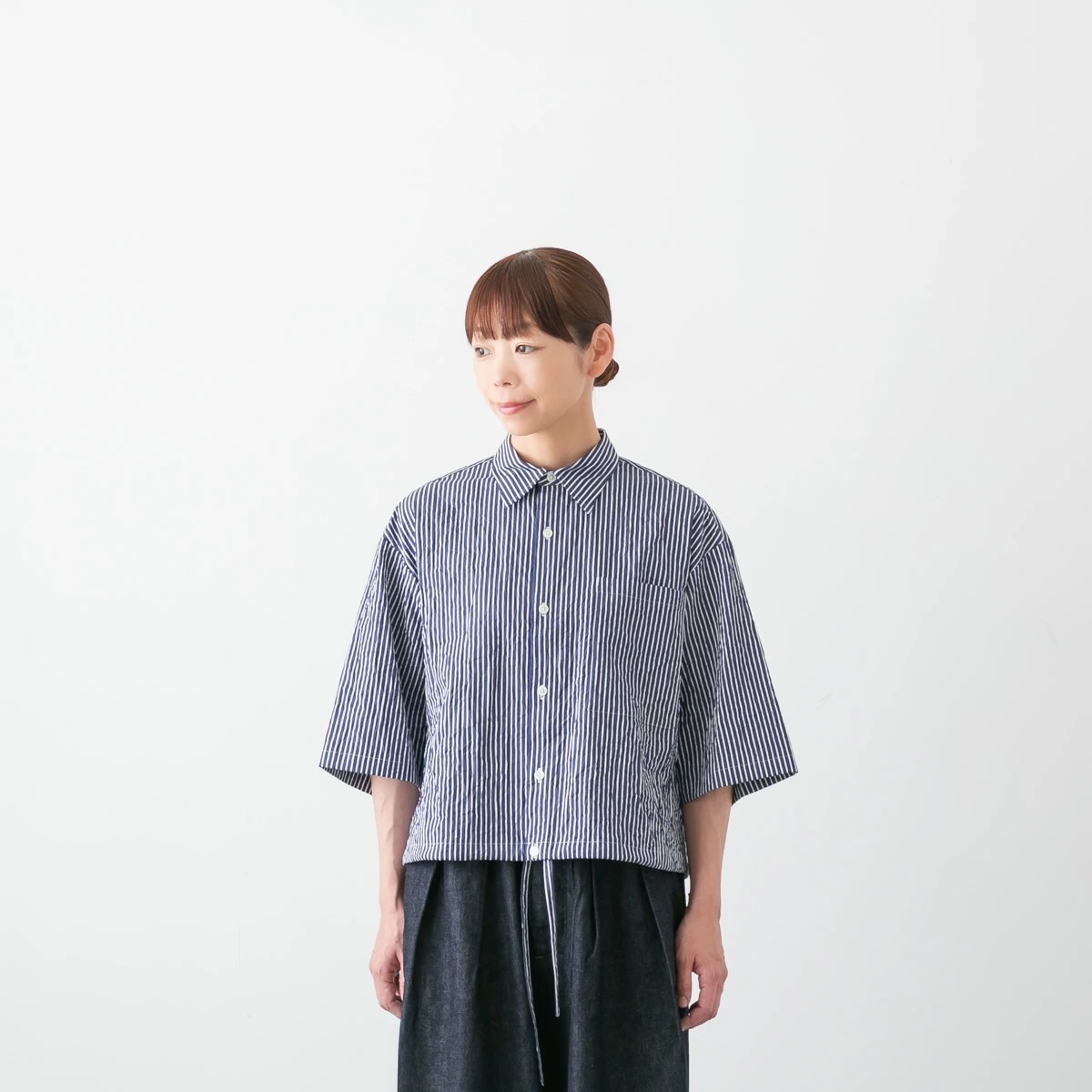 RATAストライプ cotton linen ハーフジャケット nicholson ＆ nicholson ニコルソン アンド ニコルソン クリンクル