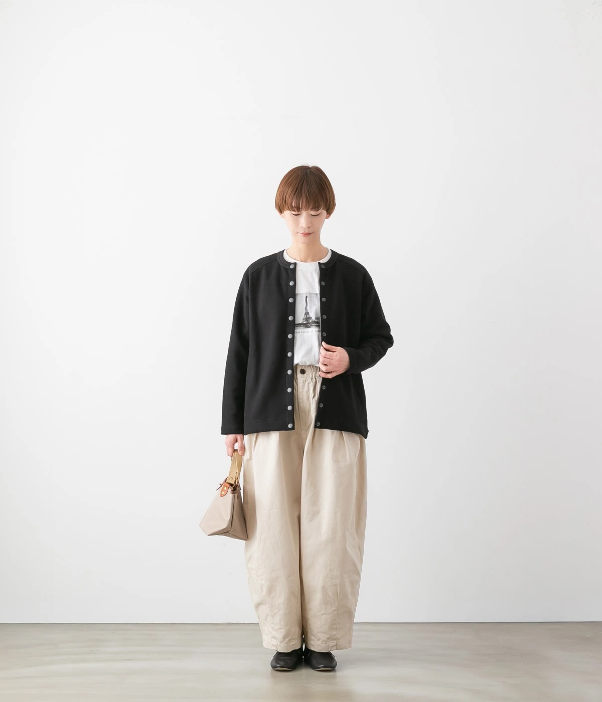 harmonie アルモニ 30/10 裏起毛 裏毛 スナップボタン カーディガン 62590145