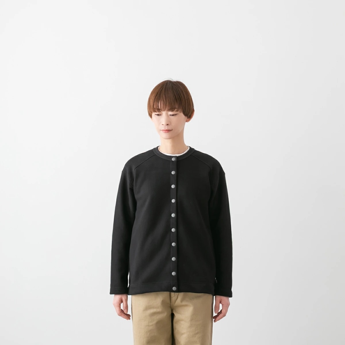 harmonie アルモニ 30/10 裏起毛 裏毛 スナップボタン カーディガン 62590145