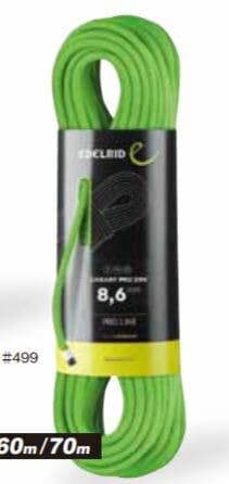 エーデルリッド EDELRID Canary Pro Dry カナリープロドライ 8.6mm 50m ネオングリーン ダイナミックロープ クライミングシングルロープ ER71270.050