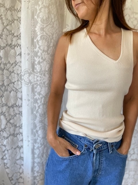 ＜STAUS ANXIETY＞asymmetry neck knit tops