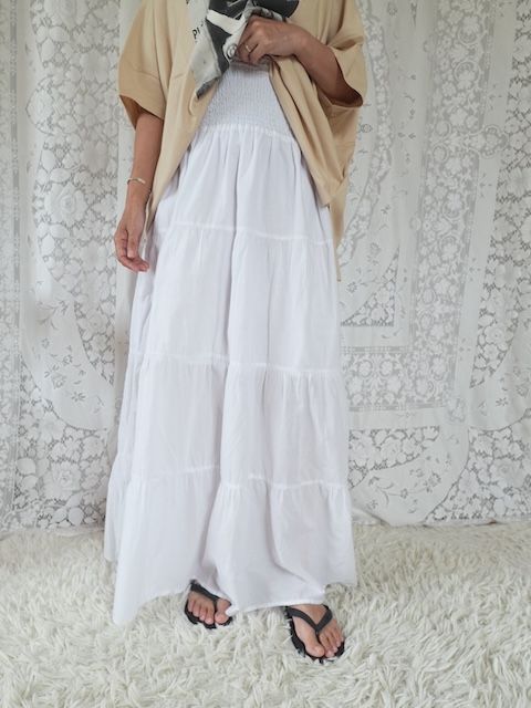 ＜vintage＞cotton lace shirring long skirt
