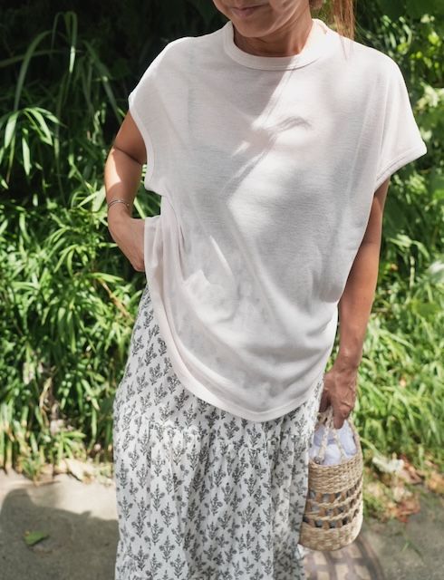 ＜select＞simple sheer french sleeve tops