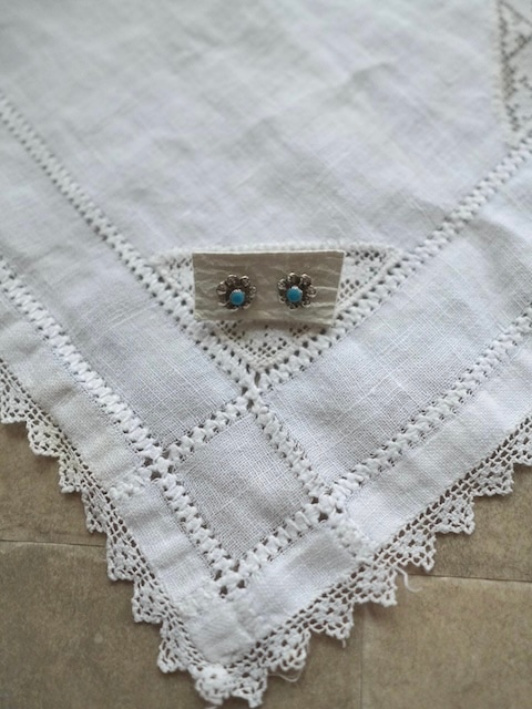 ＜Indian Jewelry＞silver flower turquoise pierce