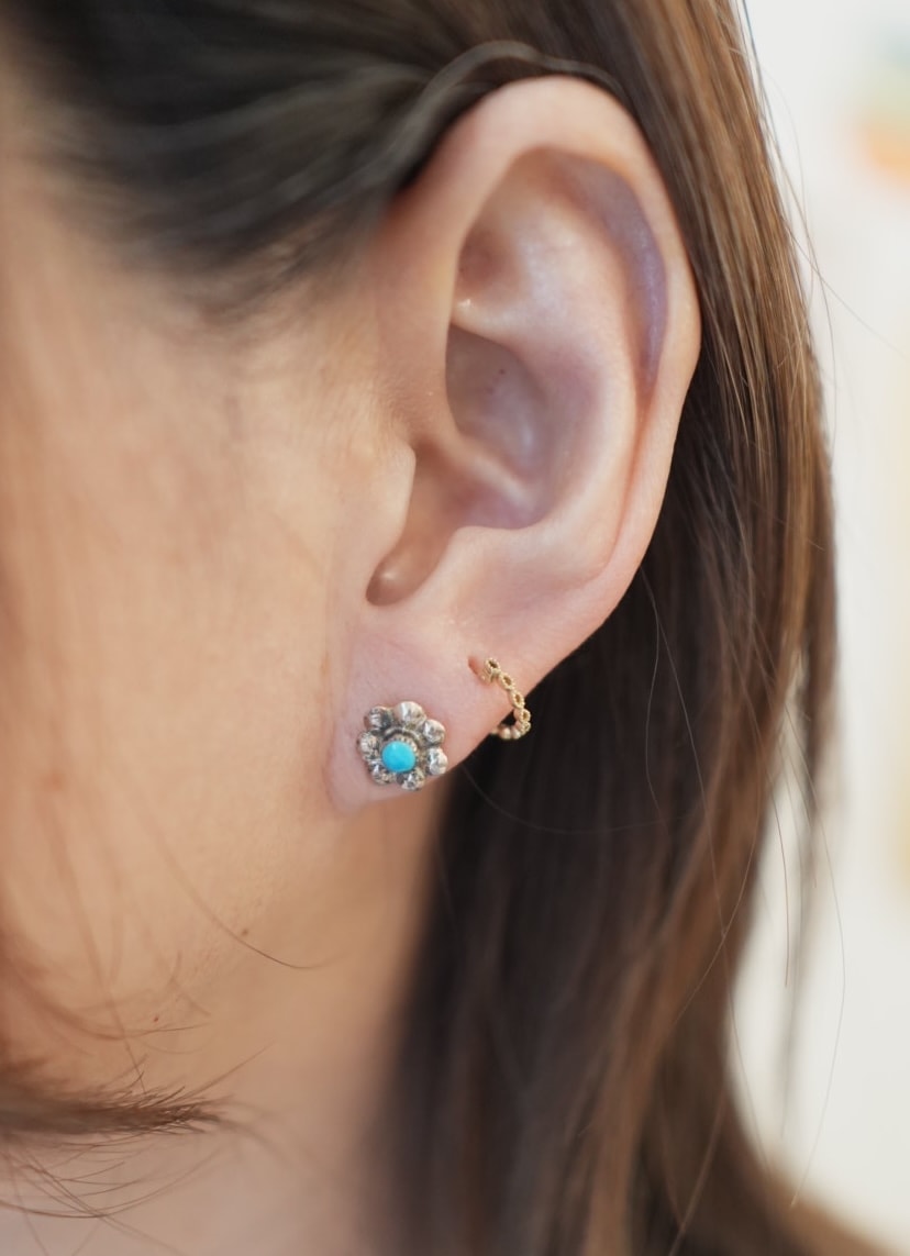 ＜Indian Jewelry＞silver flower turquoise pierce