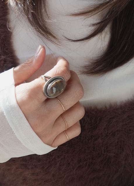 ＜Indian Jewelry＞petrified wood silver frame ring