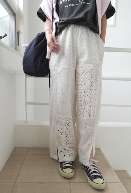 ＜select＞cutwork lace wide easy pants