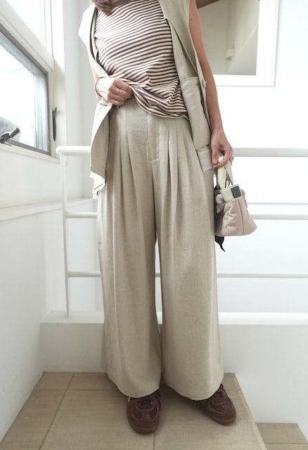 ＜select＞linen mix tuck pants