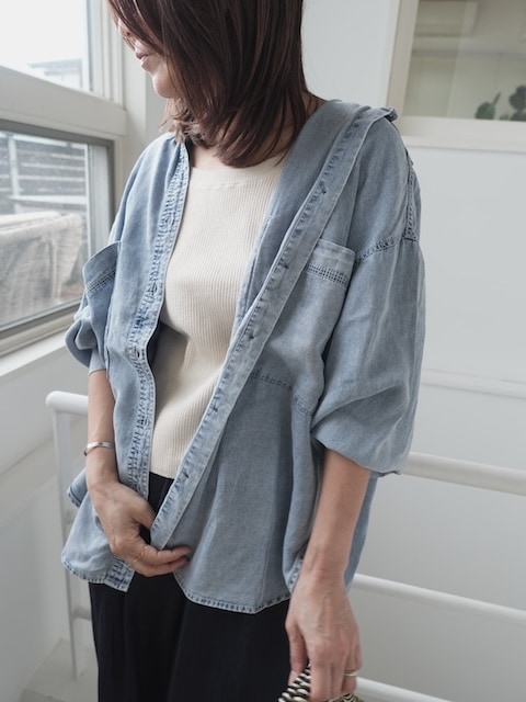 ＜select＞tencel denim shirring cuff hirt