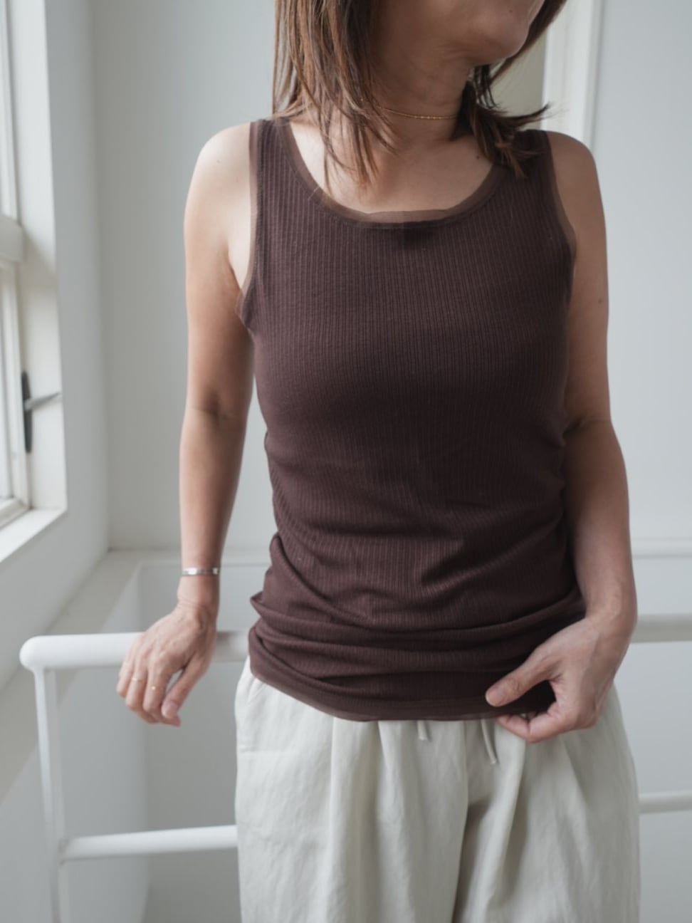 ＜select＞rib tulle tank