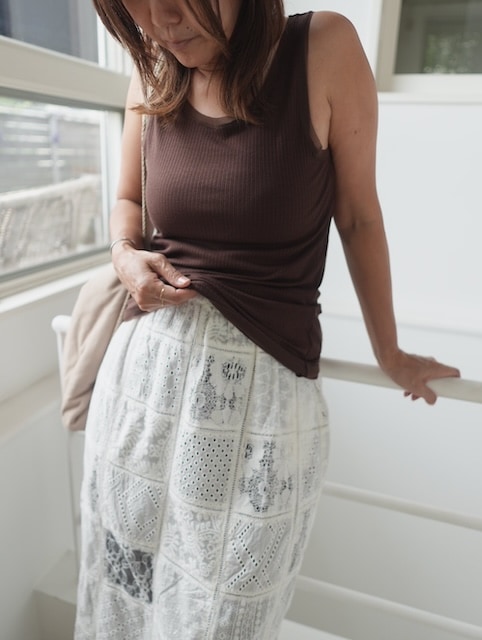 ＜select＞rib tulle tank