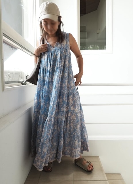 ＜select＞block print dress