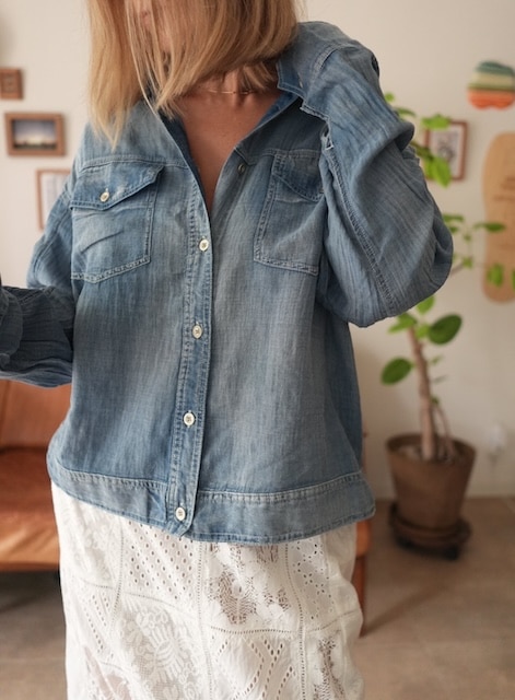 ＜select＞sheer denim like shirt