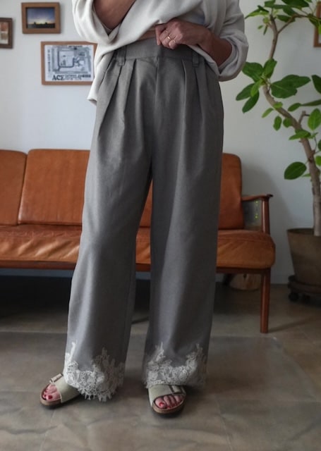 ＜select＞lace hem wide pants