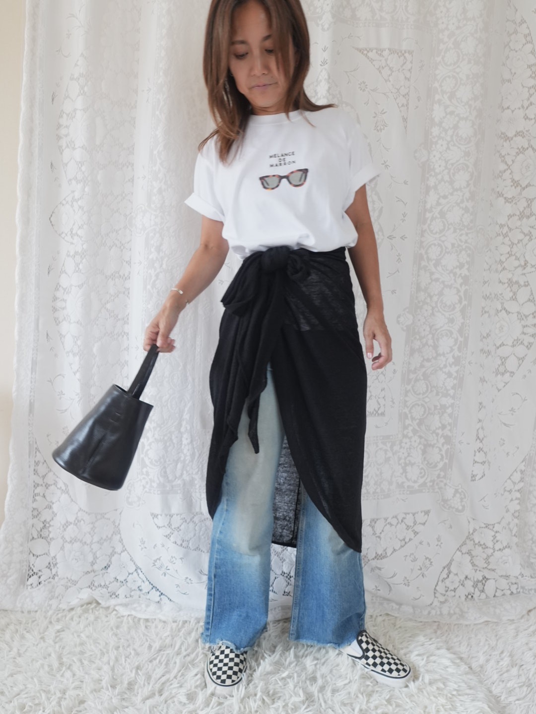 ＜select＞organic linen blend wrap skirt