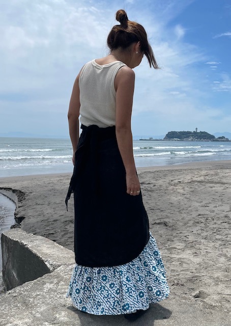 ＜select＞organic linen blend wrap skirt