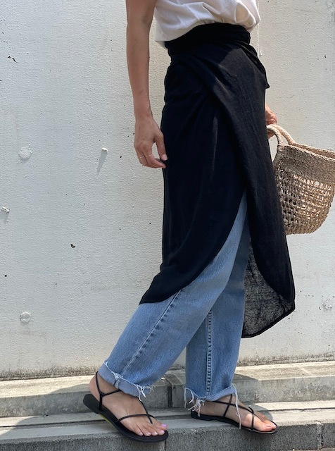 ＜select＞organic linen blend wrap skirt