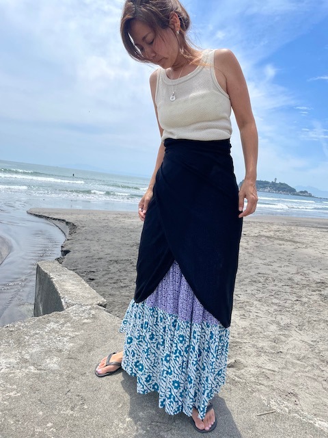 ＜select＞organic linen blend wrap skirt
