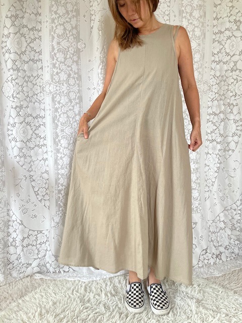 ＜select＞back zip  cotton linen dress